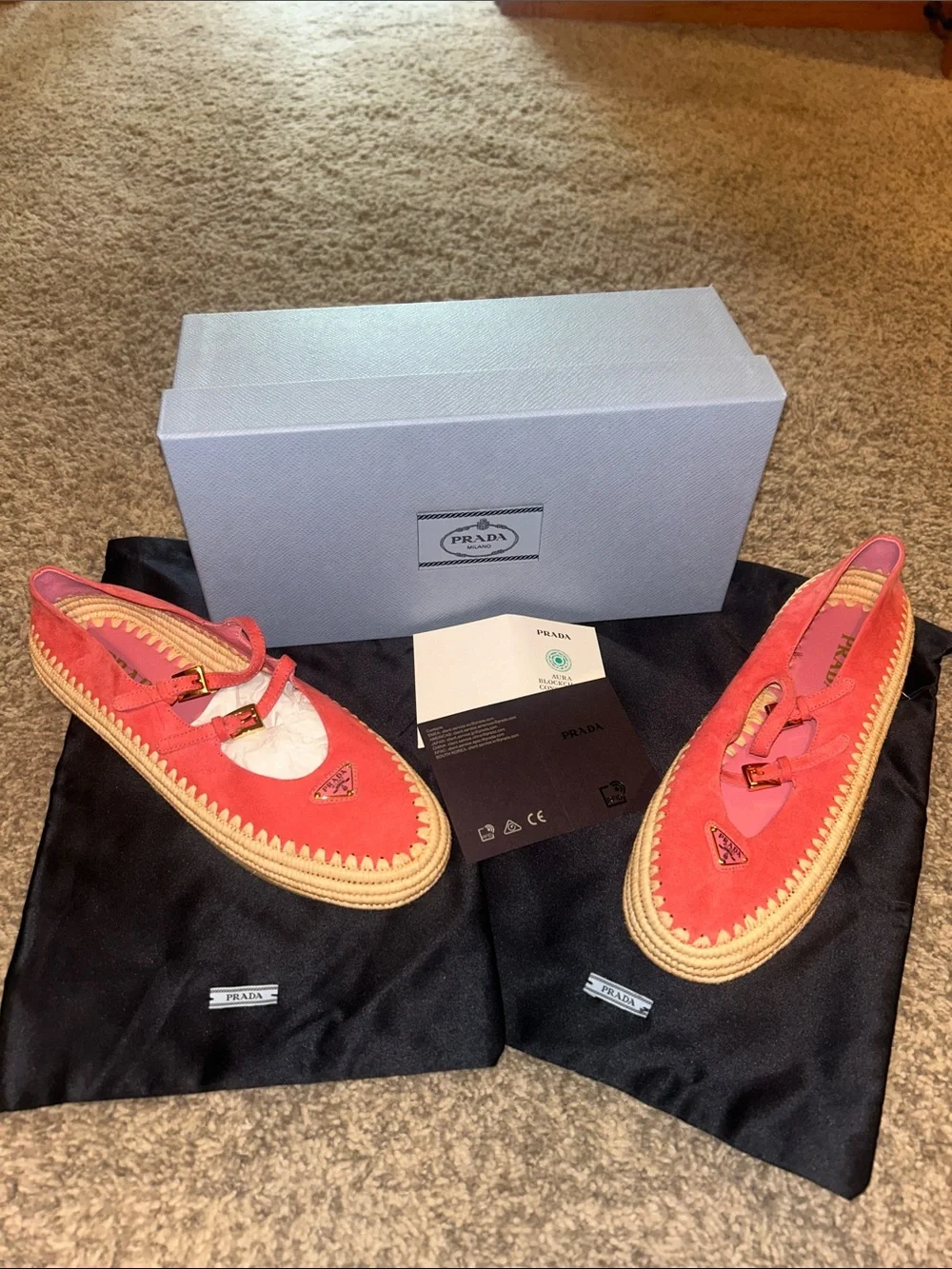 Prada Coral Pink Espadrille Loafers with Braided Jute Trim